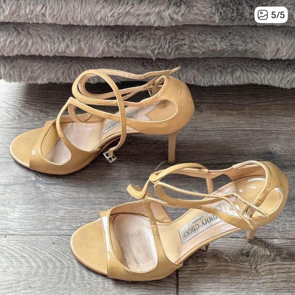 jimmy choo 38.5 lang lance ivette tan heels